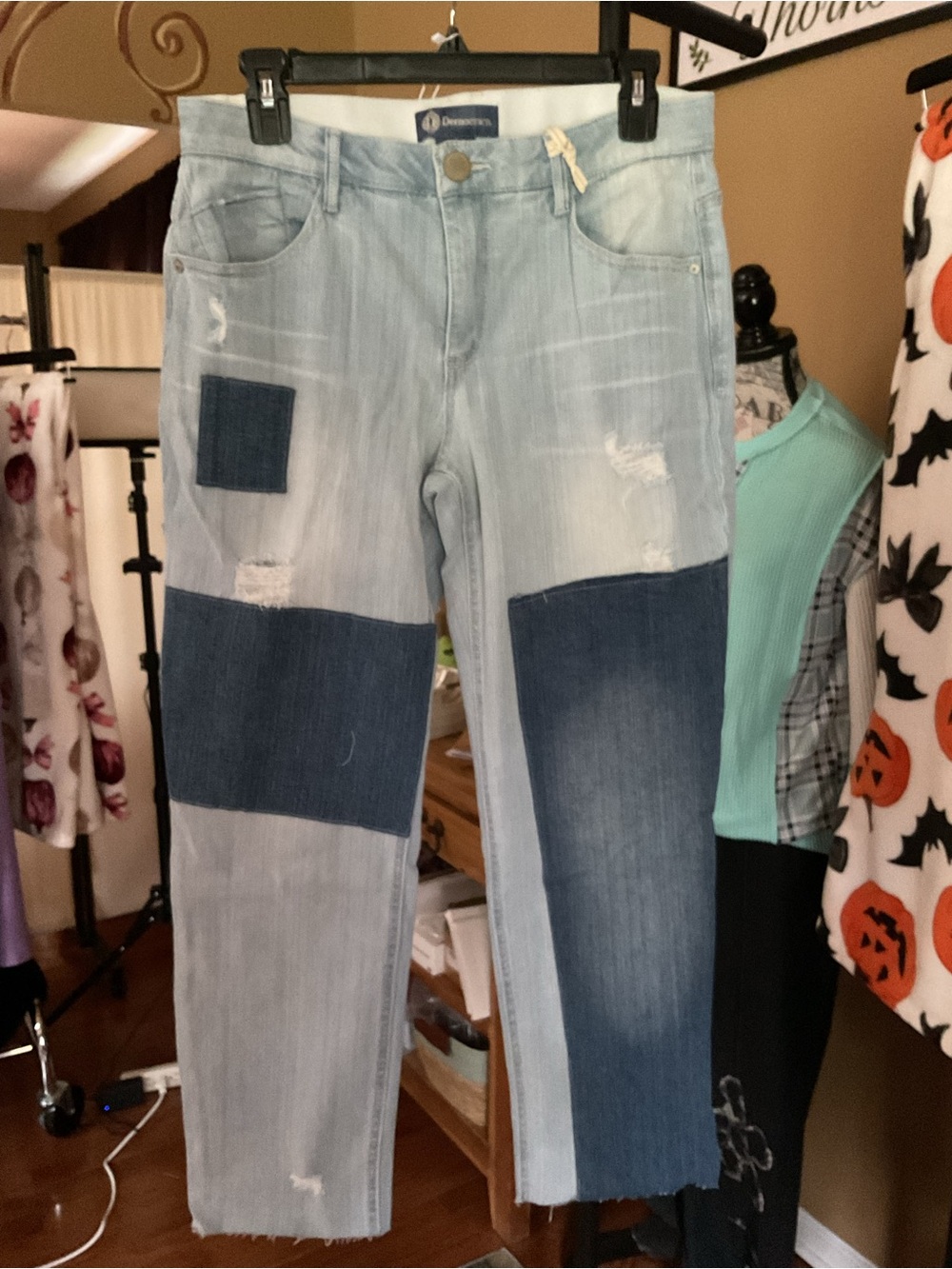 Democracy Light Blue Patchwork Ankle Jeans with Dark Blue Panels